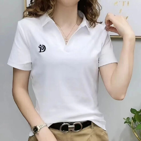 Women's V-neck Short-sleeved High-end Western Style Youthful-looking Casual Top - Image 10