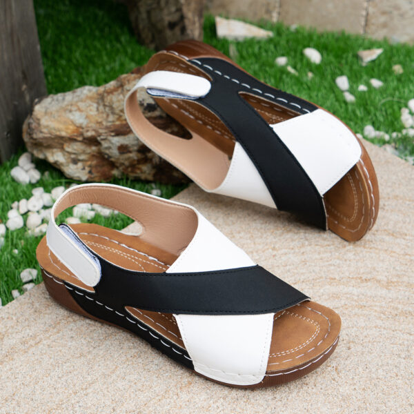 Summer Wedges Sandals With Colorblock Cross-strap Design Casual Thick-soled Roman Shoes For Women - Image 7