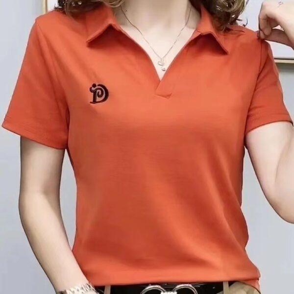 Women's V-neck Short-sleeved High-end Western Style Youthful-looking Casual Top - Image 3