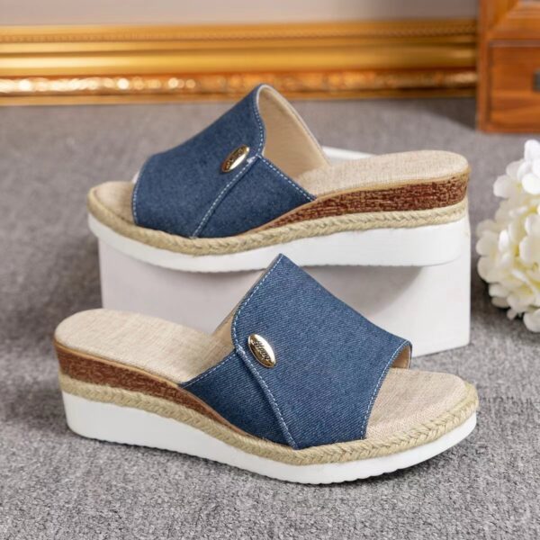 Denim Canvas Wedges Sandals Summer Fashion Hemp High Heel Slippers Outdoor Thick Bottom Fish Mouth Shoes For Women - Image 7