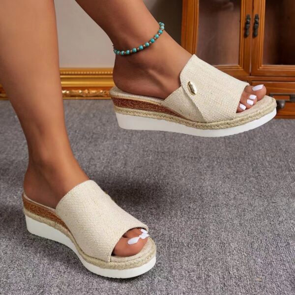 Denim Canvas Wedges Sandals Summer Fashion Hemp High Heel Slippers Outdoor Thick Bottom Fish Mouth Shoes For Women - Image 2