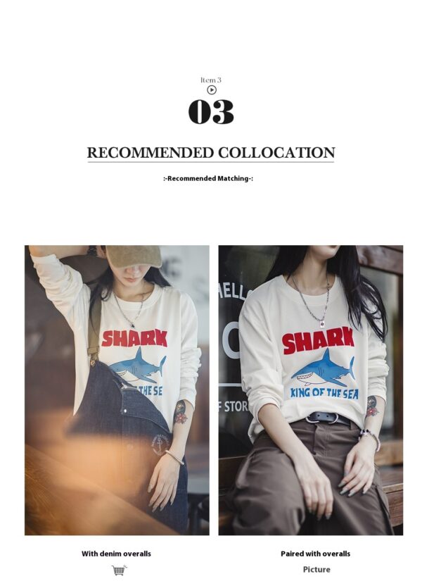 American Vintage Floral Print Long Sleeves T-shirt Round Neck Pure Cotton Tops - Image 10