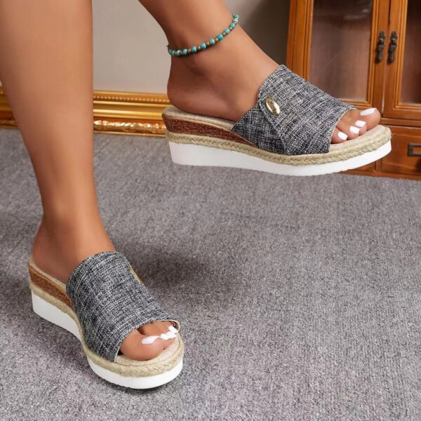 Denim Canvas Wedges Sandals Summer Fashion Hemp High Heel Slippers Outdoor Thick Bottom Fish Mouth Shoes For Women - Image 6