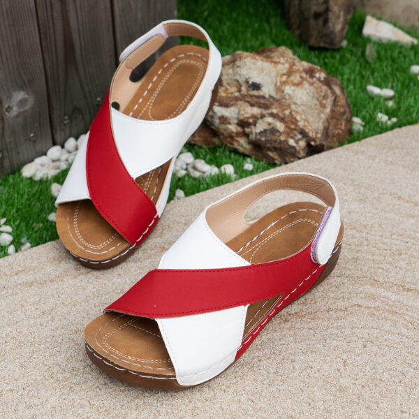 Summer Wedges Sandals With Colorblock Cross-strap Design Casual Thick-soled Roman Shoes For Women - Image 8
