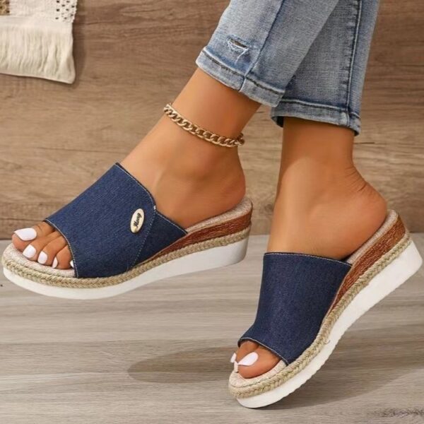 Denim Canvas Wedges Sandals Summer Fashion Hemp High Heel Slippers Outdoor Thick Bottom Fish Mouth Shoes For Women - Image 4