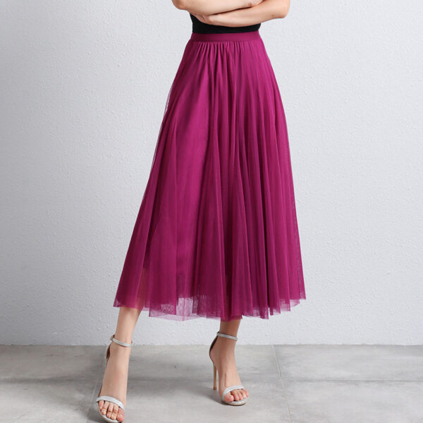 Slimming A- Line Skirt Mesh Half-length Long Dress - Image 8