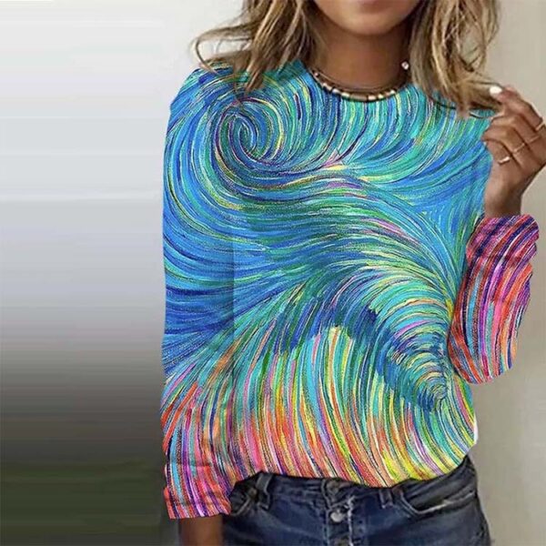Colorful Abstract Round Neck Top Casual Women's T-shirt