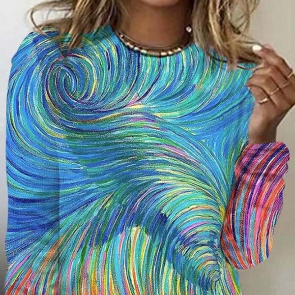 Colorful Abstract Round Neck Top Casual Women's T-shirt - Image 3