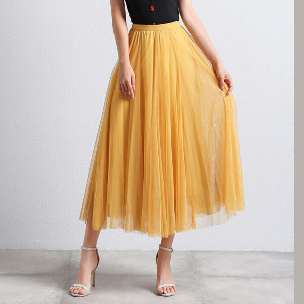 Slimming A- Line Skirt Mesh Half-length Long Dress - Image 4