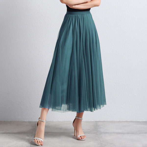 Slimming A- Line Skirt Mesh Half-length Long Dress - Image 7