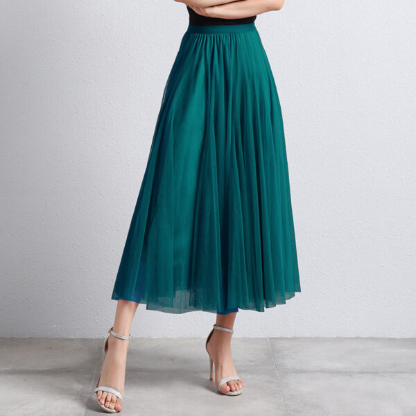 Slimming A- Line Skirt Mesh Half-length Long Dress - Image 3