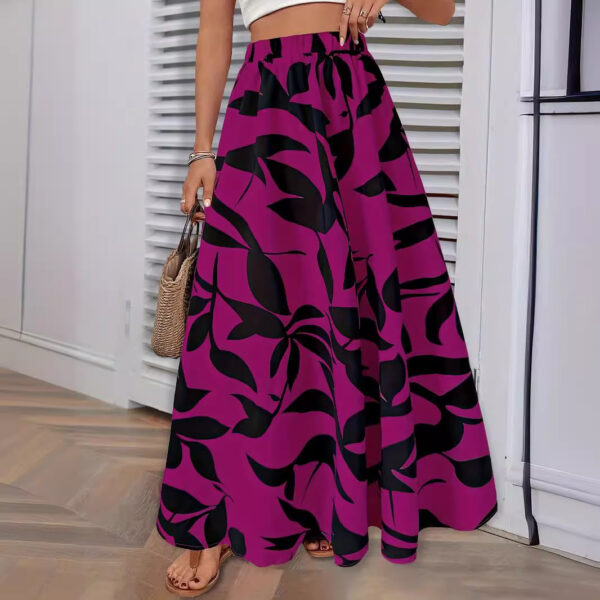 Women's Printed Stitching Elastic Waist Skirt - Image 2