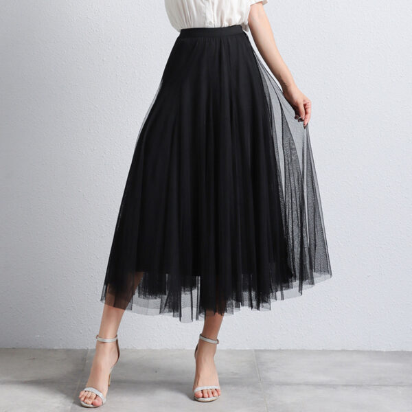 Slimming A- Line Skirt Mesh Half-length Long Dress - Image 2