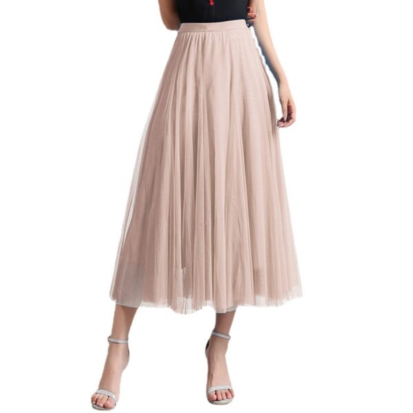 Slimming A- Line Skirt Mesh Half-length Long Dress - Image 5