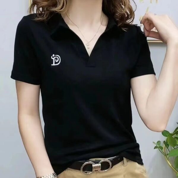 Women's V-neck Short-sleeved High-end Western Style Youthful-looking Casual Top - Image 4