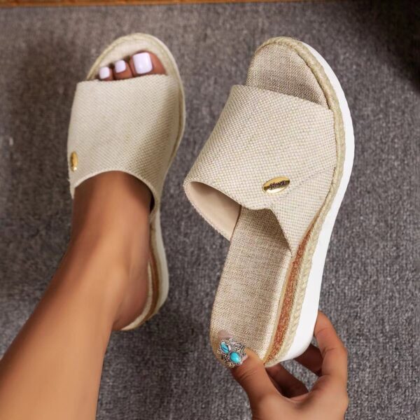 Denim Canvas Wedges Sandals Summer Fashion Hemp High Heel Slippers Outdoor Thick Bottom Fish Mouth Shoes For Women - Image 5