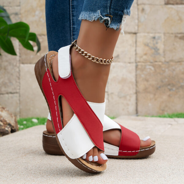 Summer Wedges Sandals With Colorblock Cross-strap Design Casual Thick-soled Roman Shoes For Women - Image 4